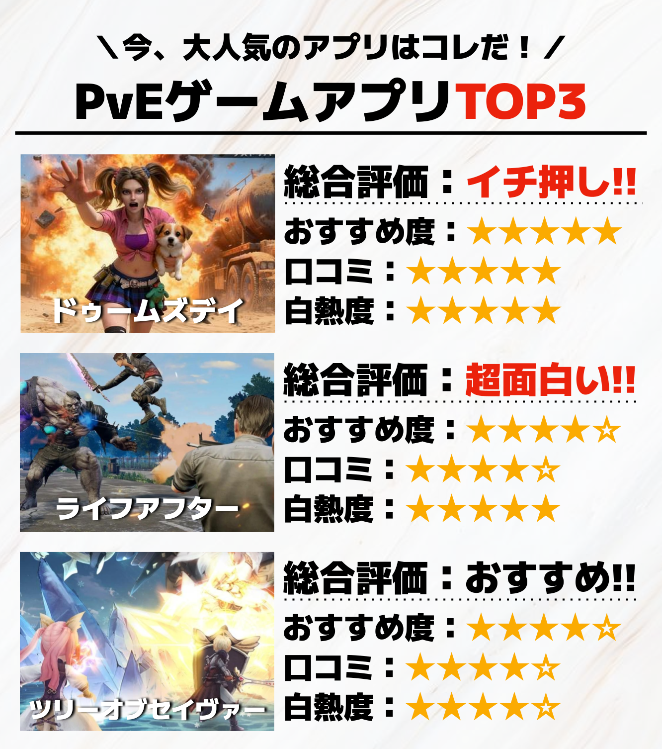 PvEゲームアプリTOP3