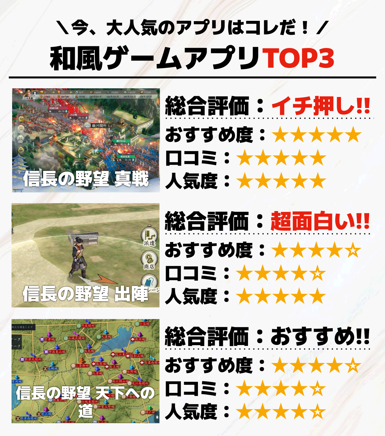 和風ゲームアプリTOP3