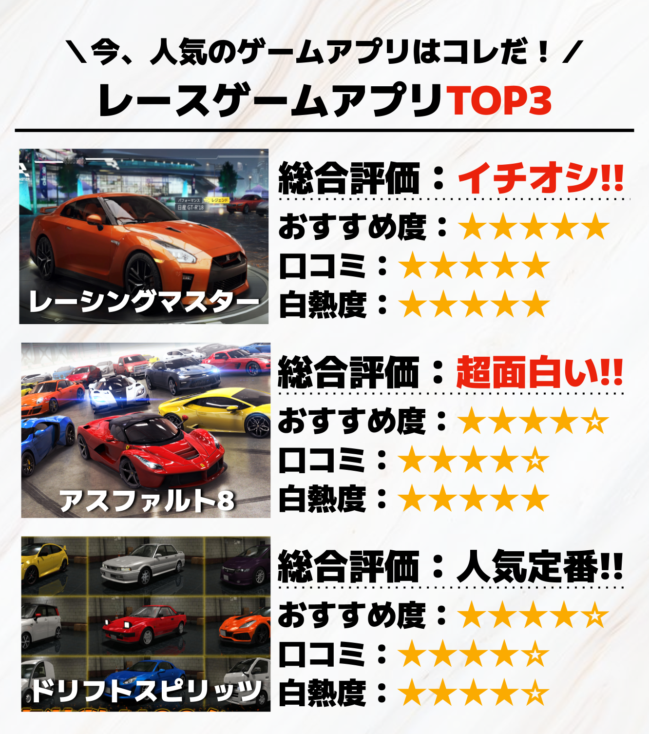 レースゲームアプリTOP3
