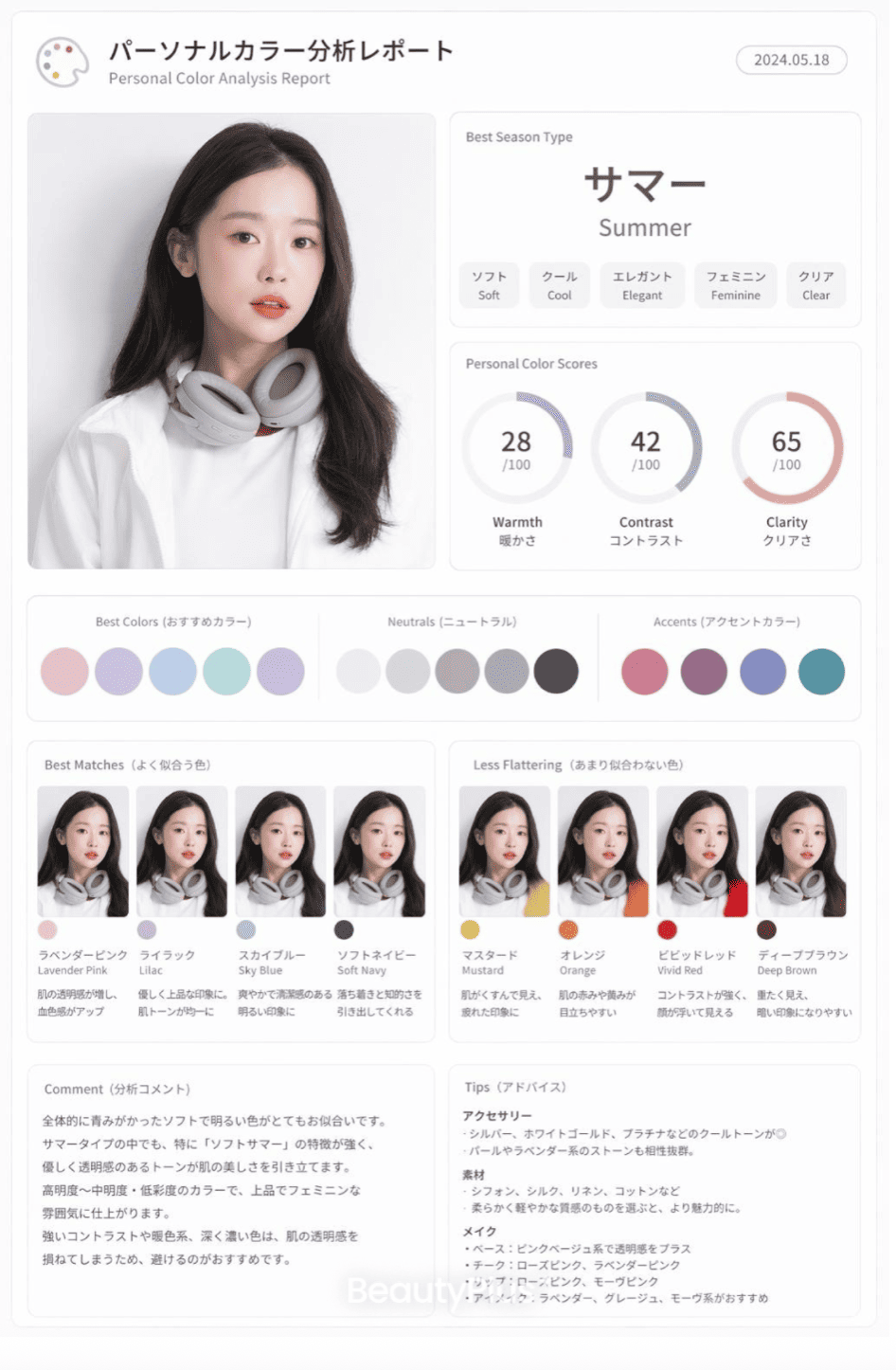 BeautyPlusでパーソナルカラーを診断した画像