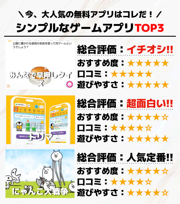 シンプルなゲームアプリTOP3
