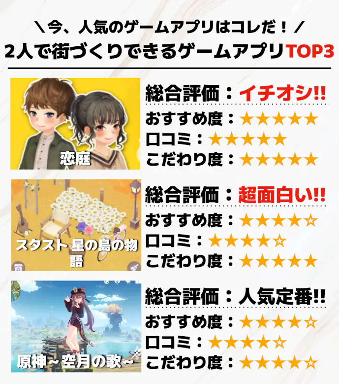 2人で街づくりできるゲームアプリTOP3