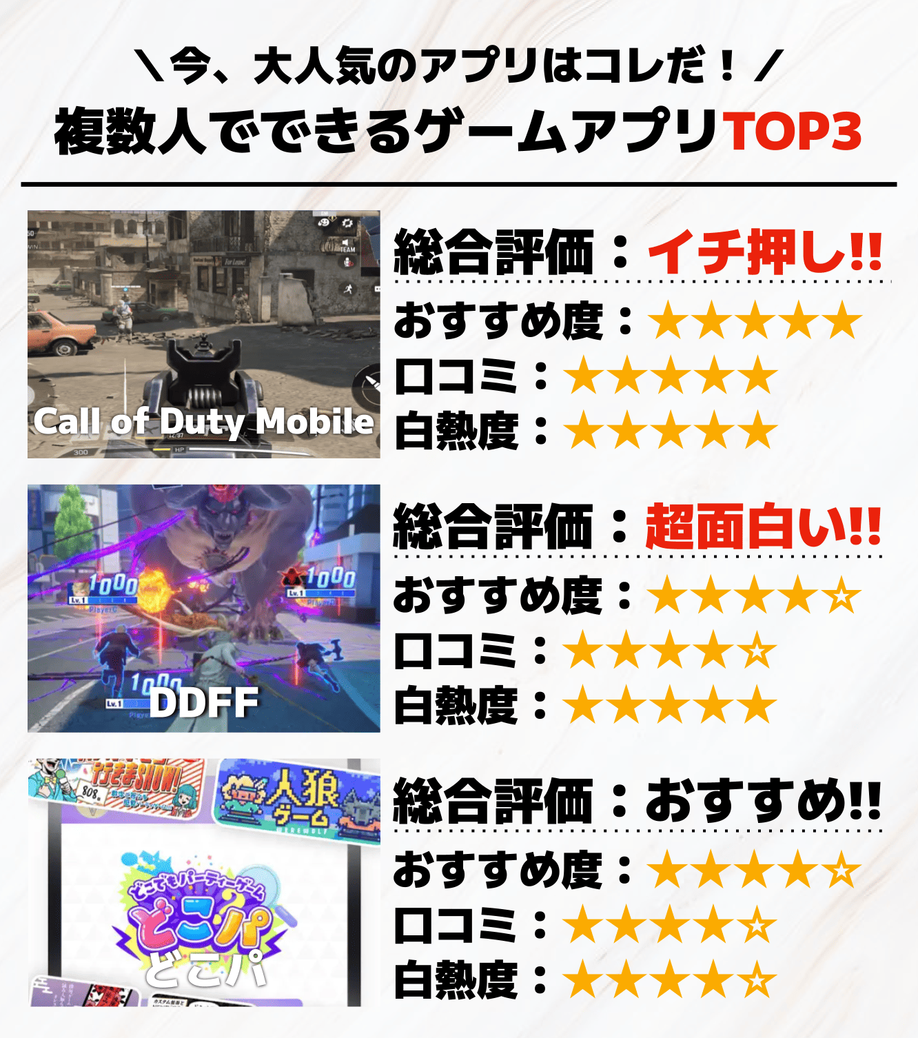 複数人でできるゲームTOP3
