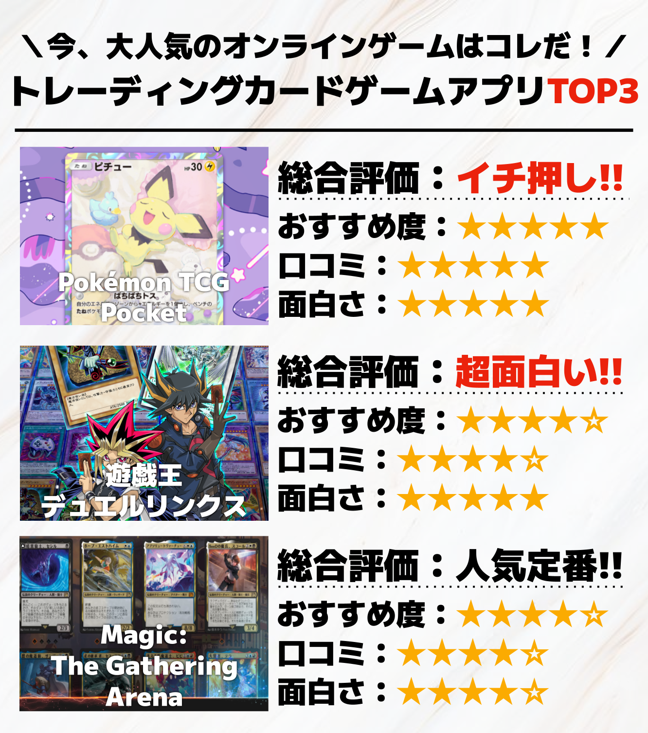 トレーディングカードゲームアプリTOP3