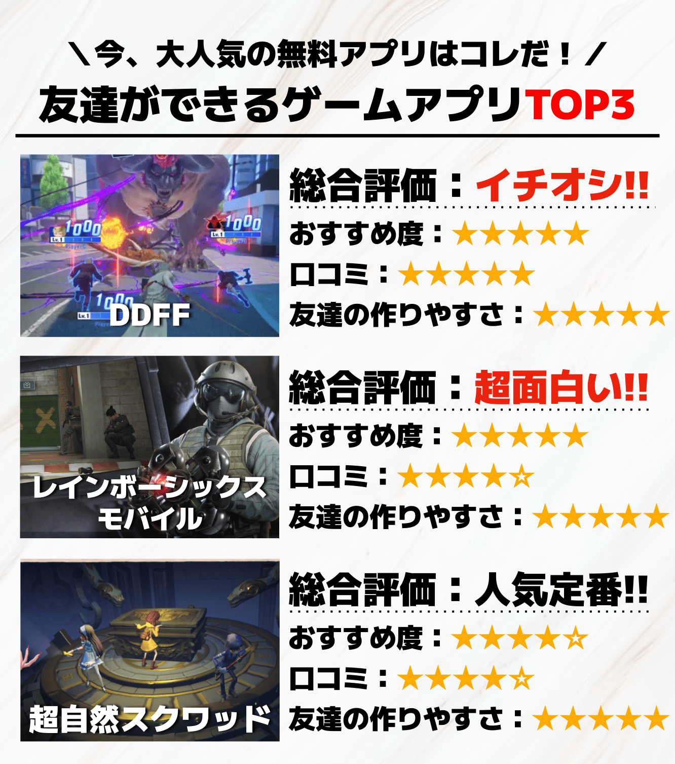 友達ができるゲームアプリTOP3