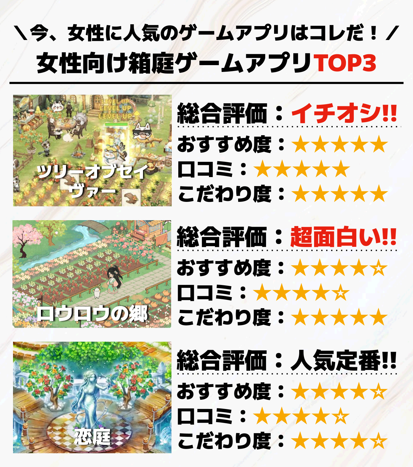 女性向け箱庭ゲームアプリTOP3