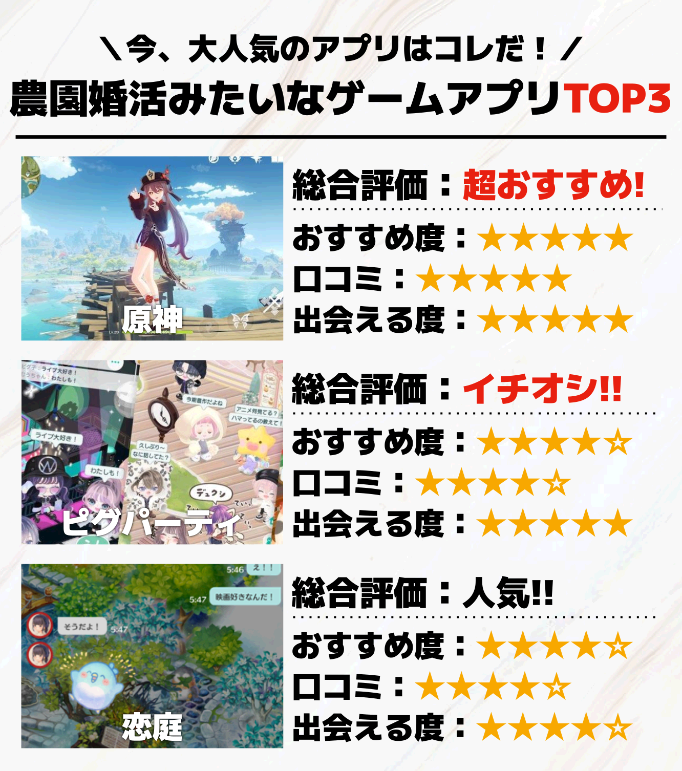 農園婚活みたいなゲームアプリTOP3