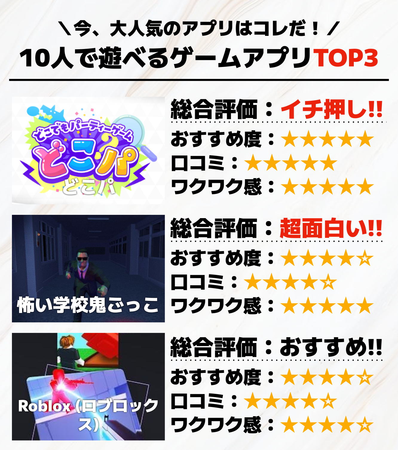10人で遊べるゲームアプリTOP3