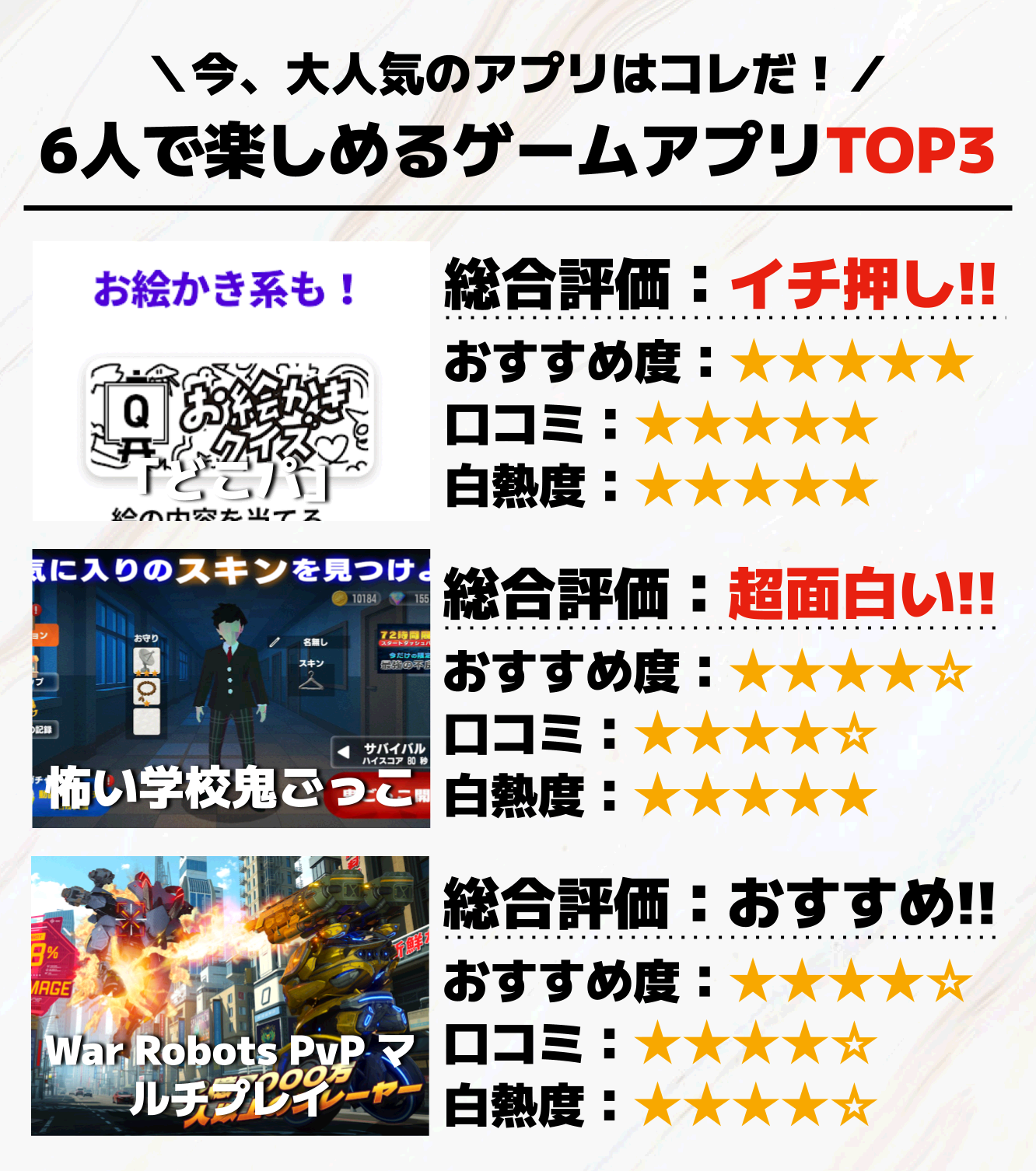 6人で楽しめるゲームアプリTOP3