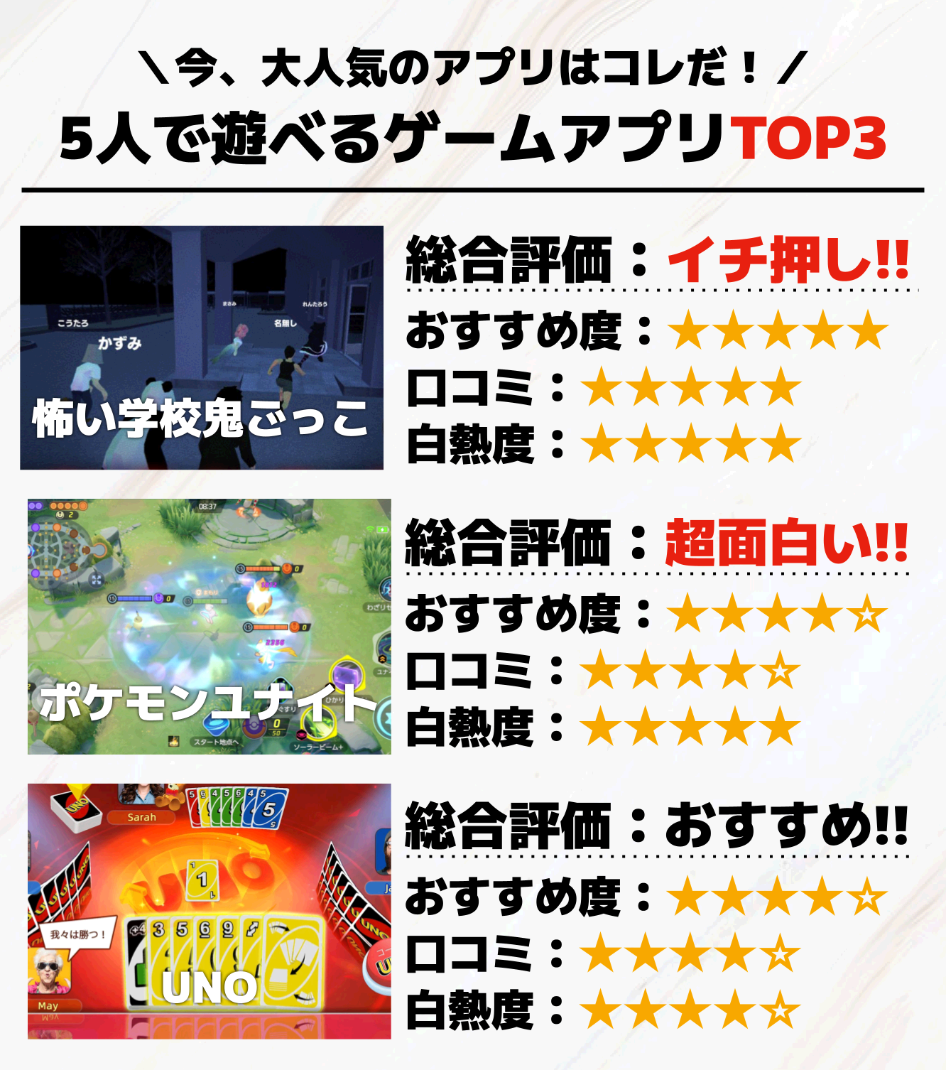 5人で遊べるゲームアプリTOP3