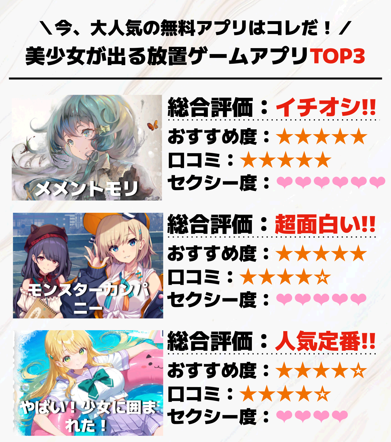 美少女が出る放置ゲームアプリTOP3
