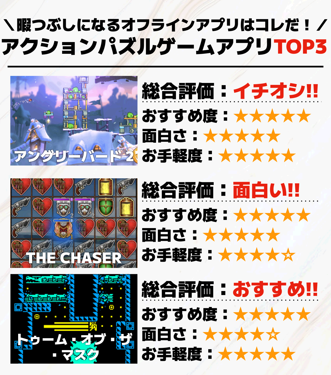 アクションパズルゲームアプリTOP3