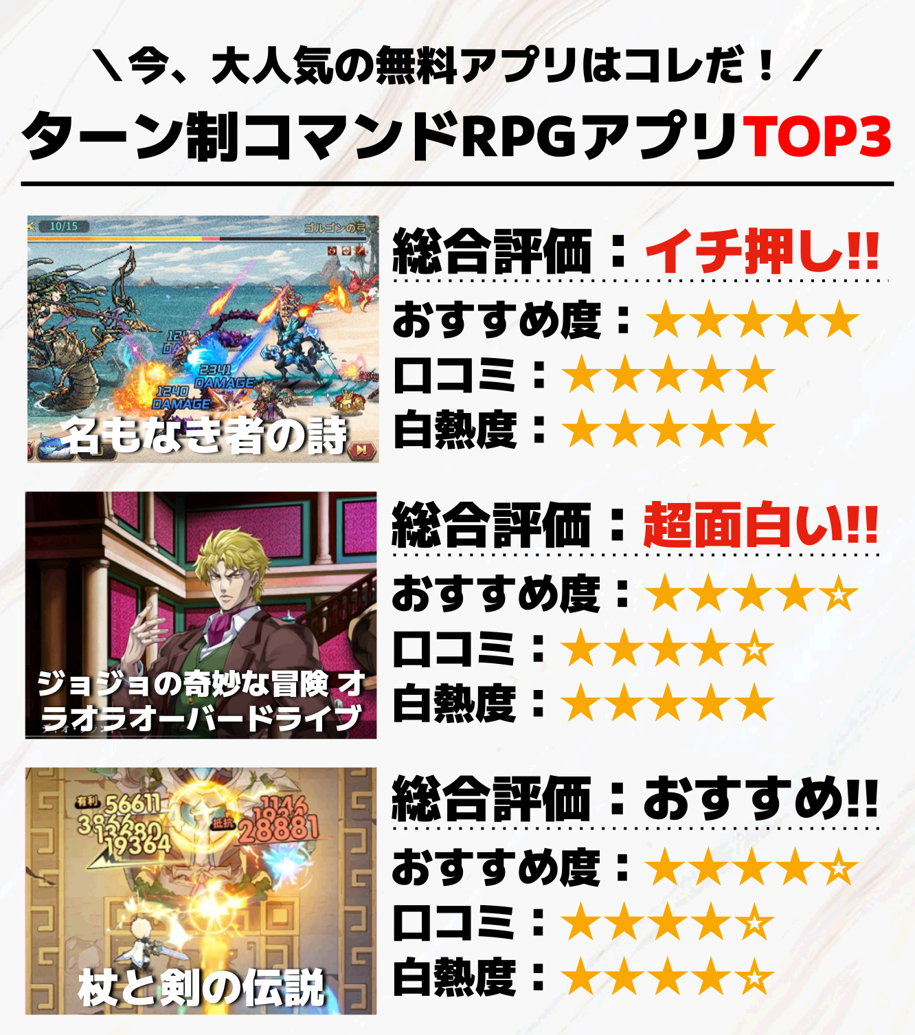 ターン制コマンドRPGアプリTOP3