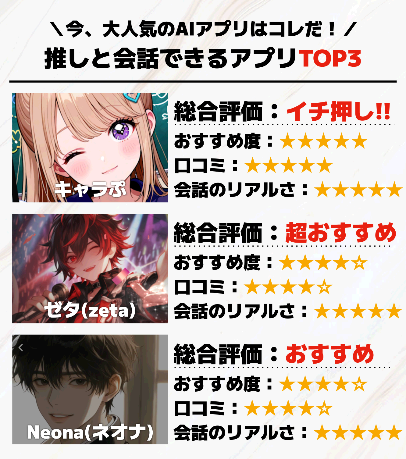 推しと会話できるアプリTOP3