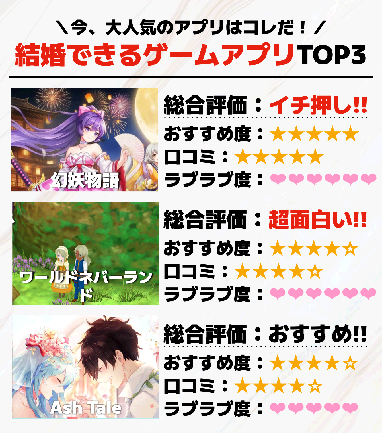 結婚できるゲームアプリTOP3