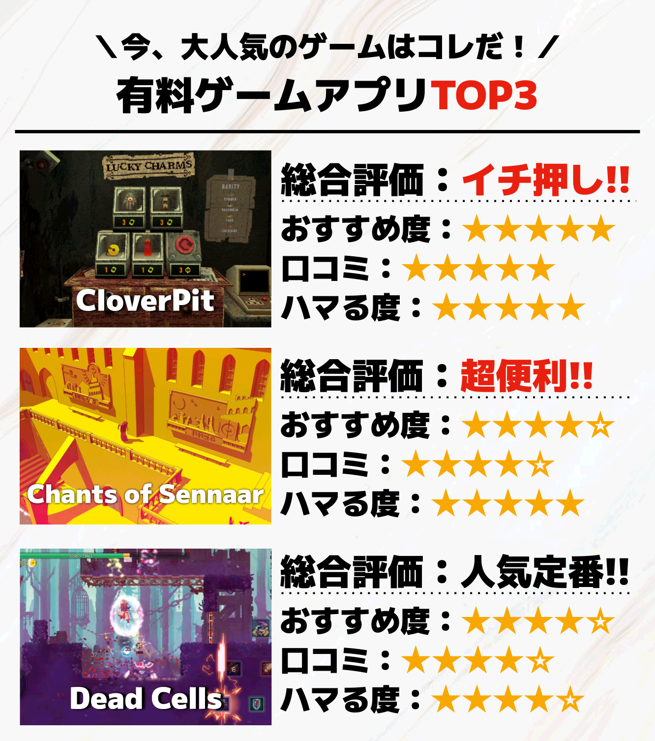 有料ゲームアプリTOP3