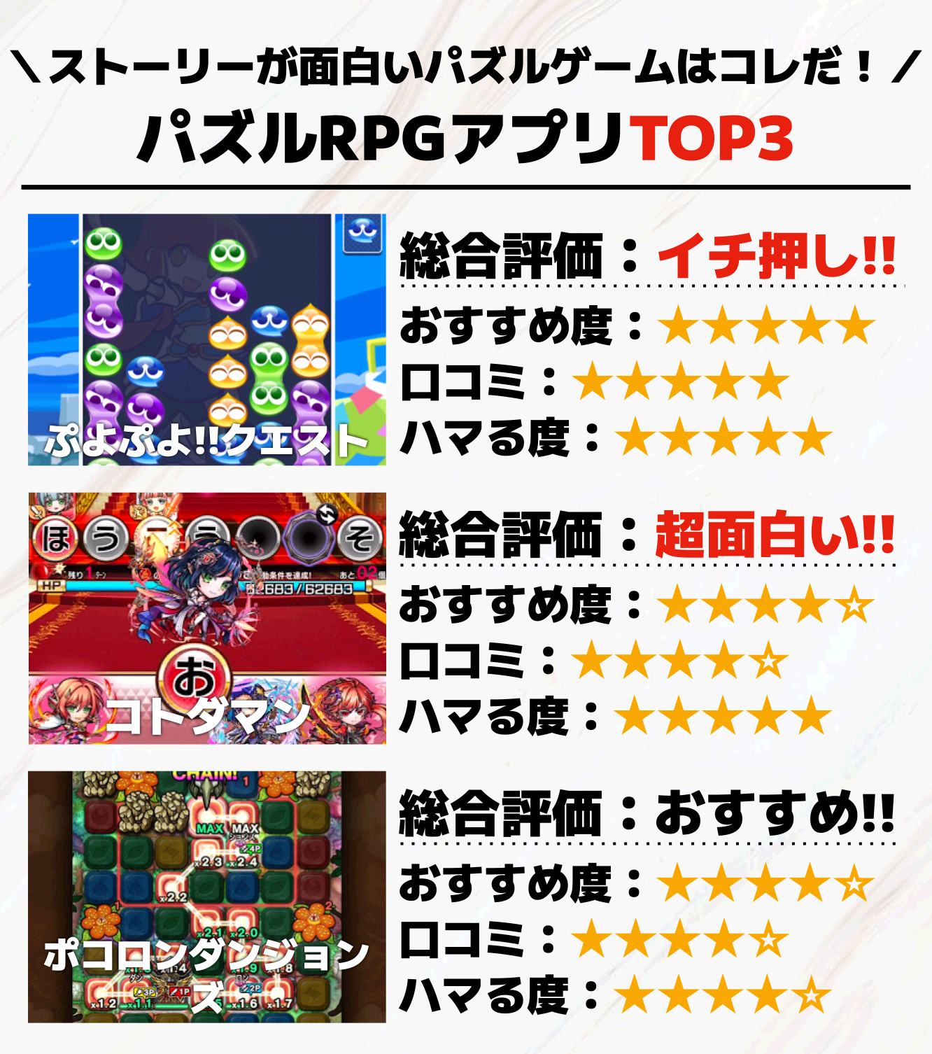 パズルRPGアプリTOP3