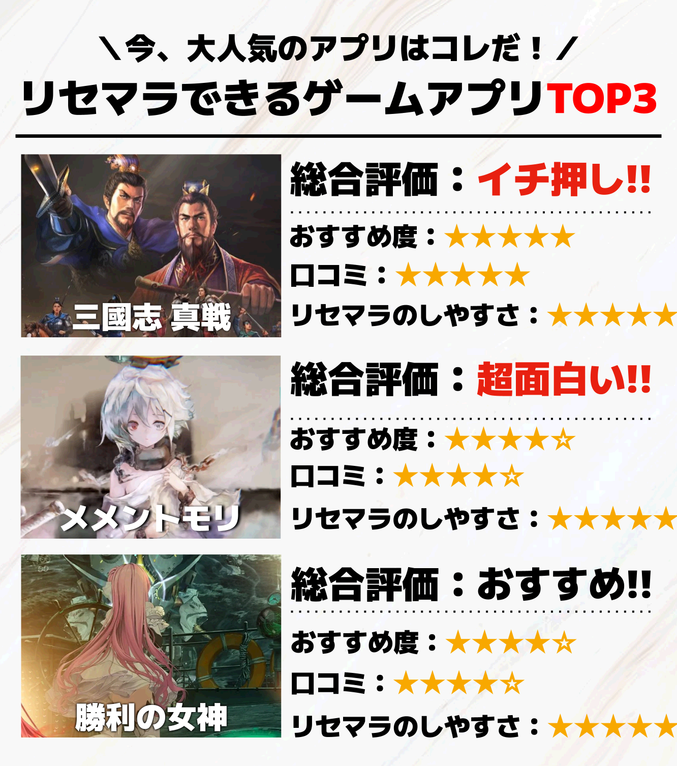 リセマラできるゲームアプリTOP3