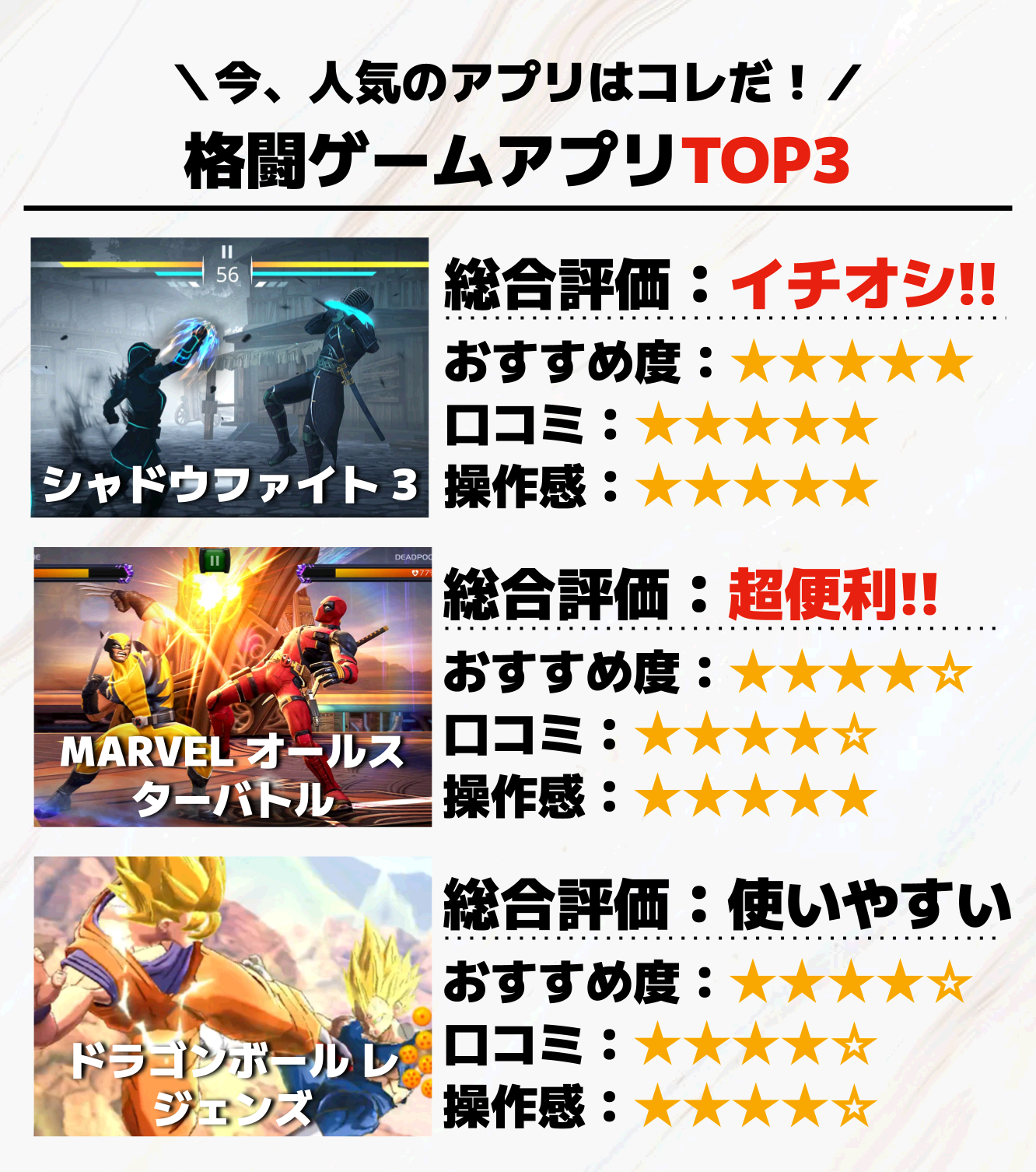 格闘ゲームアプリTOP3