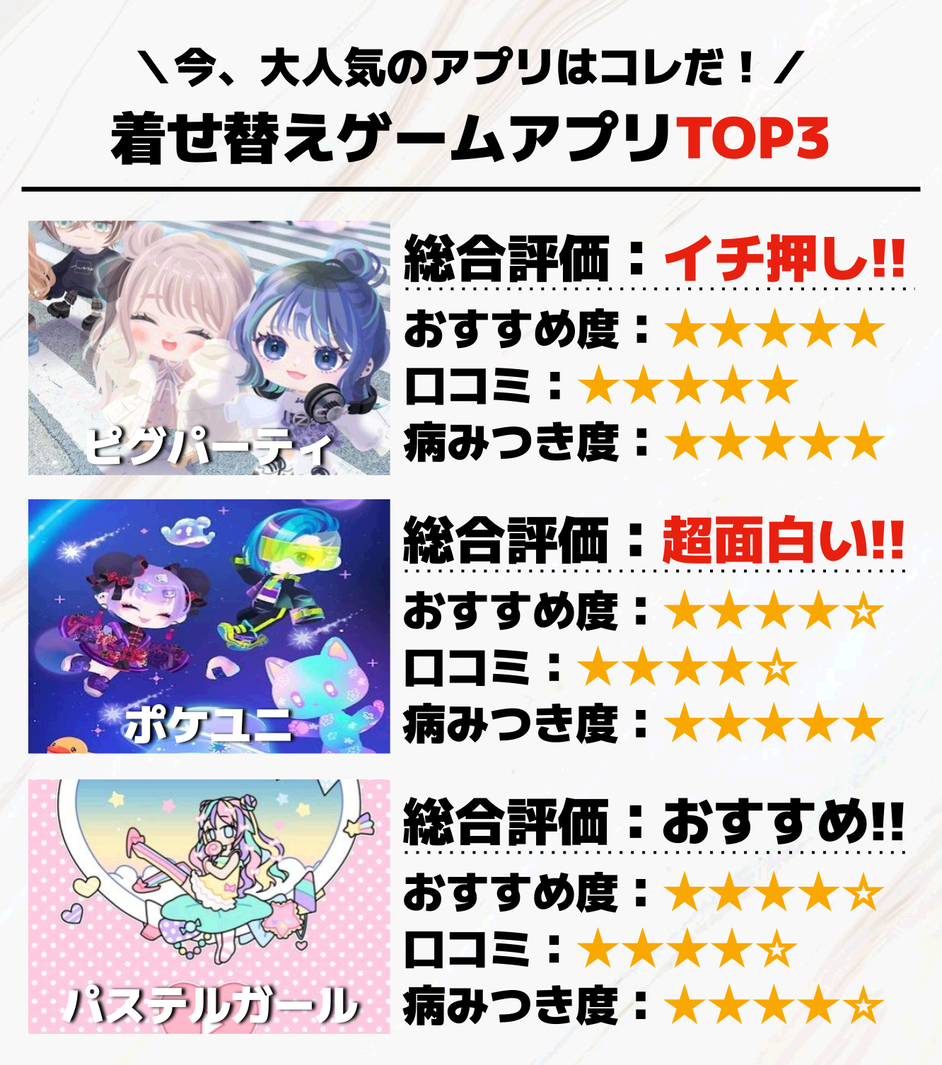 着せ替えゲームアプリTOP3