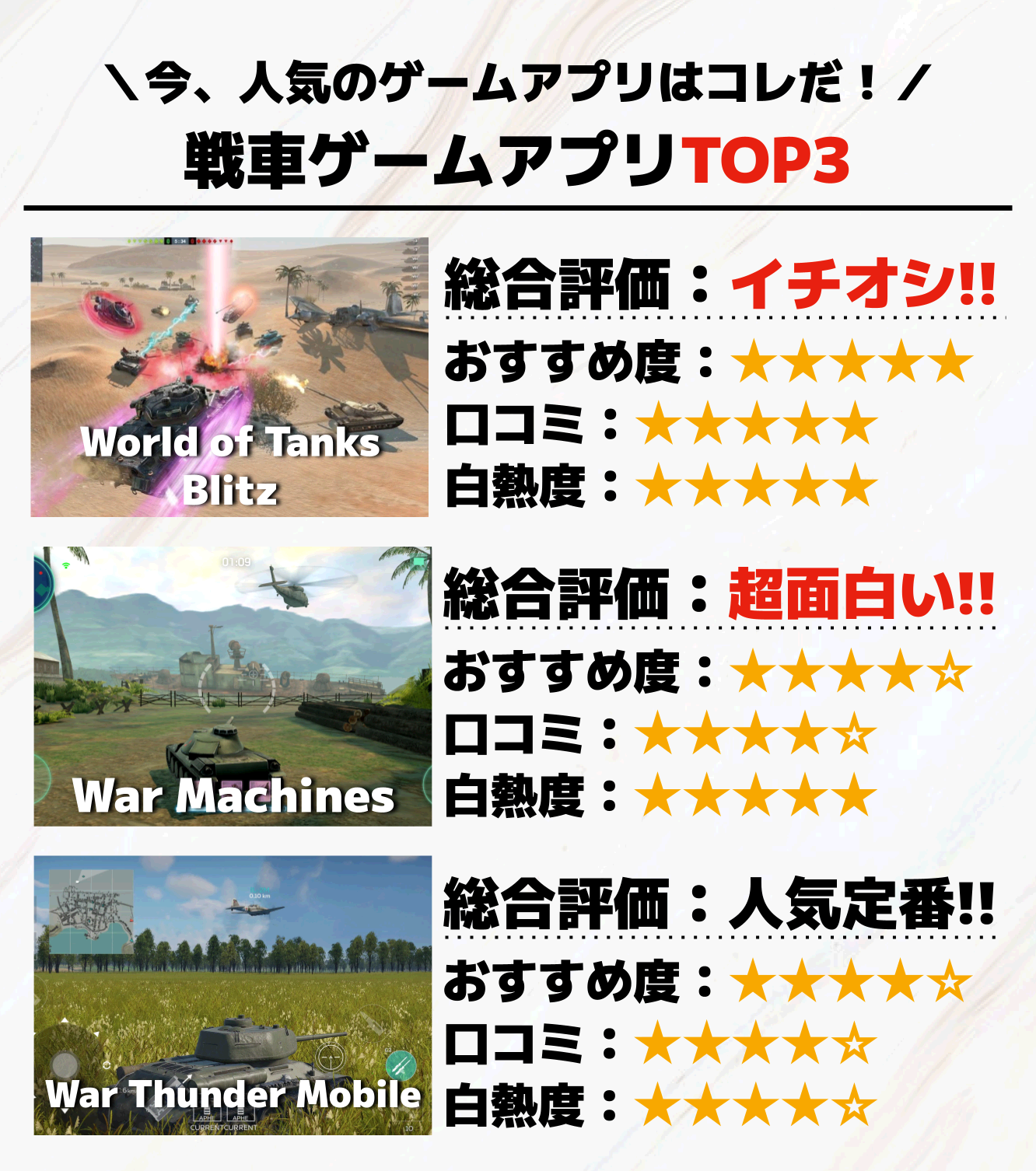 戦車ゲームアプリTOP3