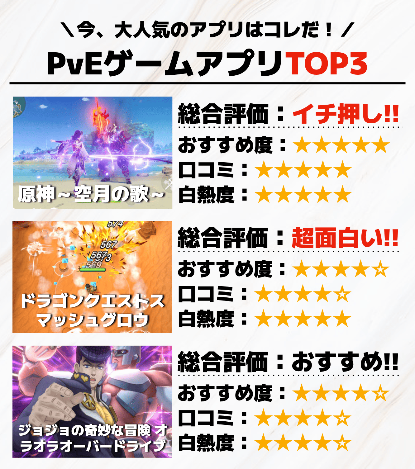 PvEゲームアプリTOP3