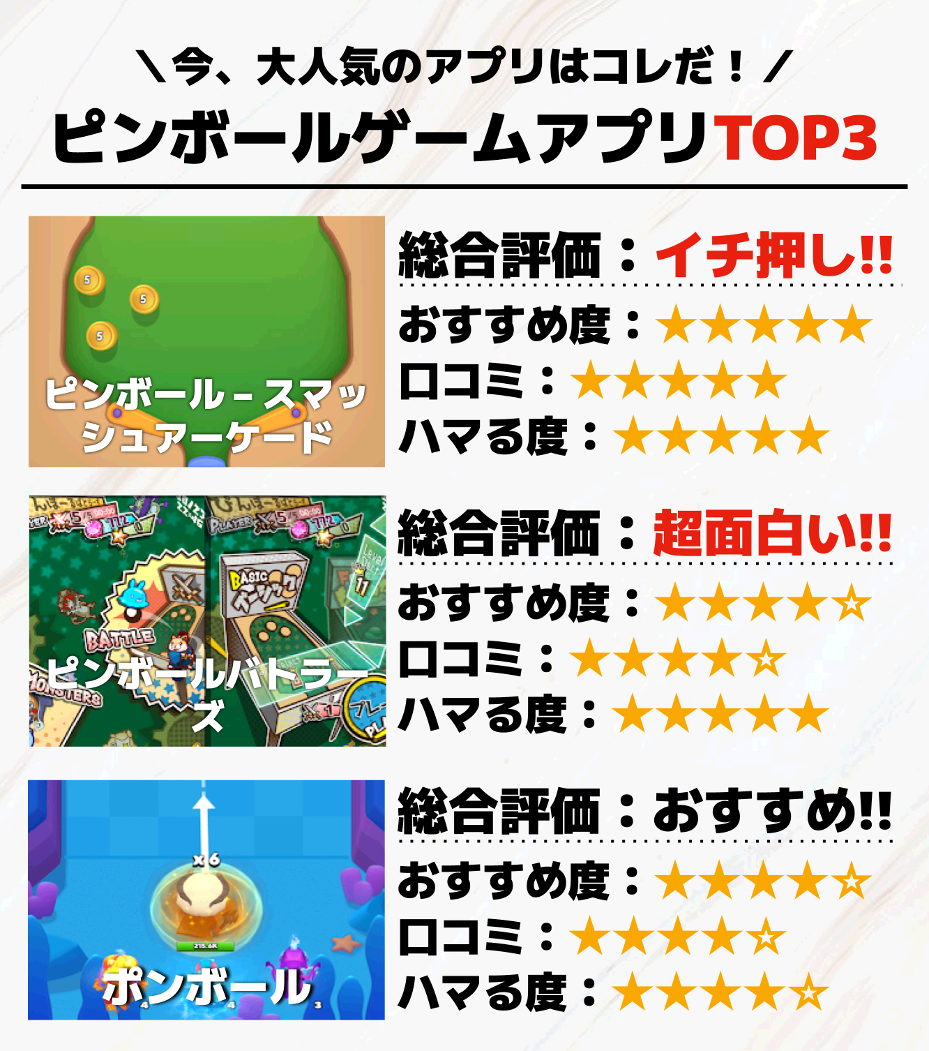 ピンボールゲームアプリTOP3