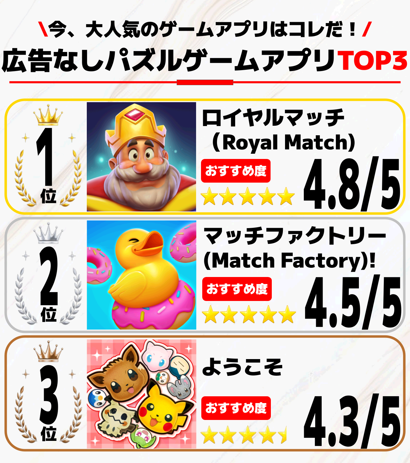 広告なし パズルゲームTOP3