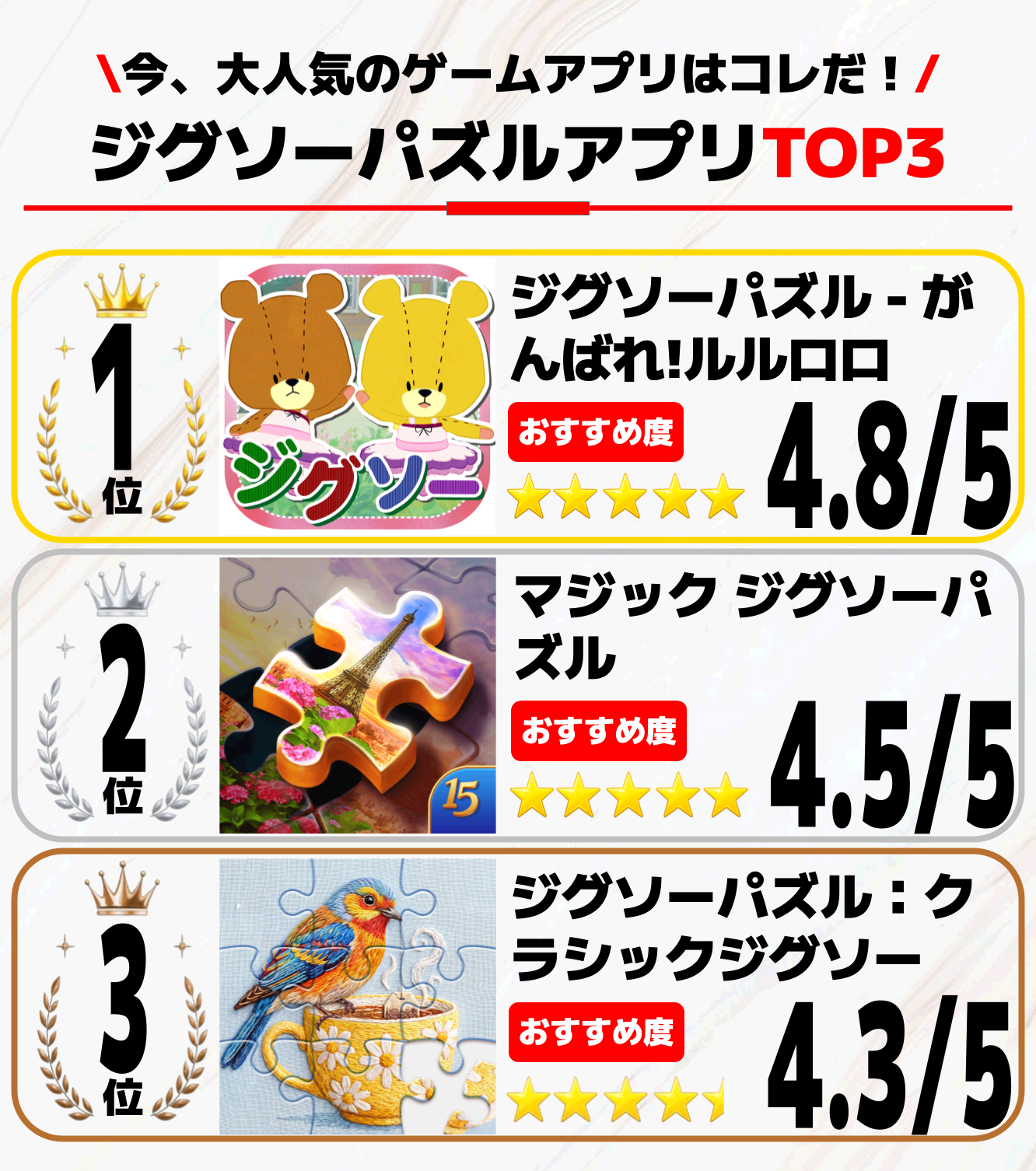 ジグソーパズル アプリTOP3