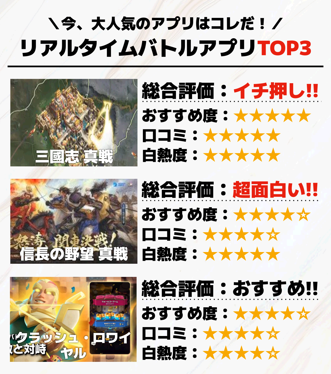 リアルタイムバトルゲームアプリTOP3