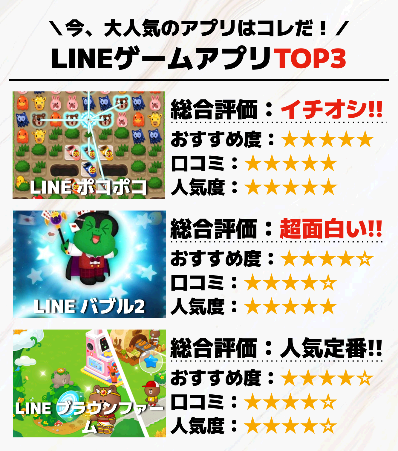 LINEゲームアプリTOP3