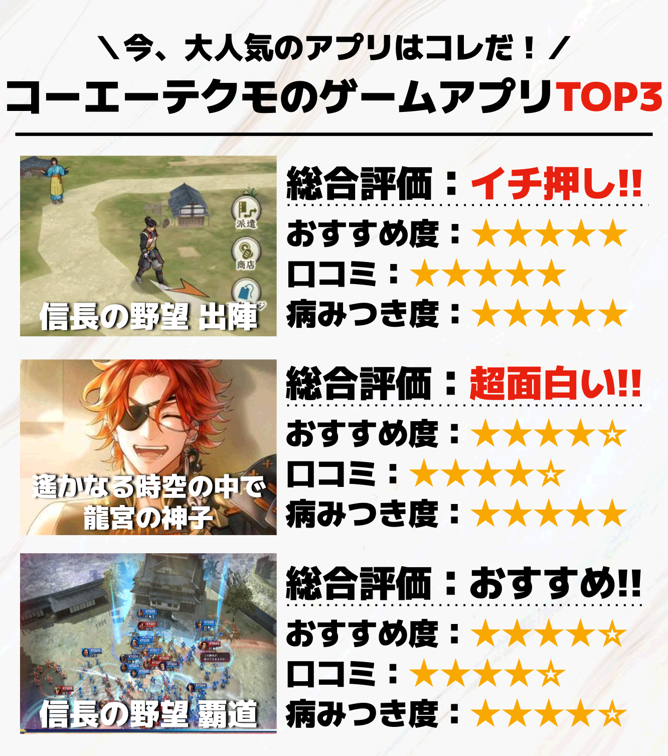 コーエーテクモアプリTOP3