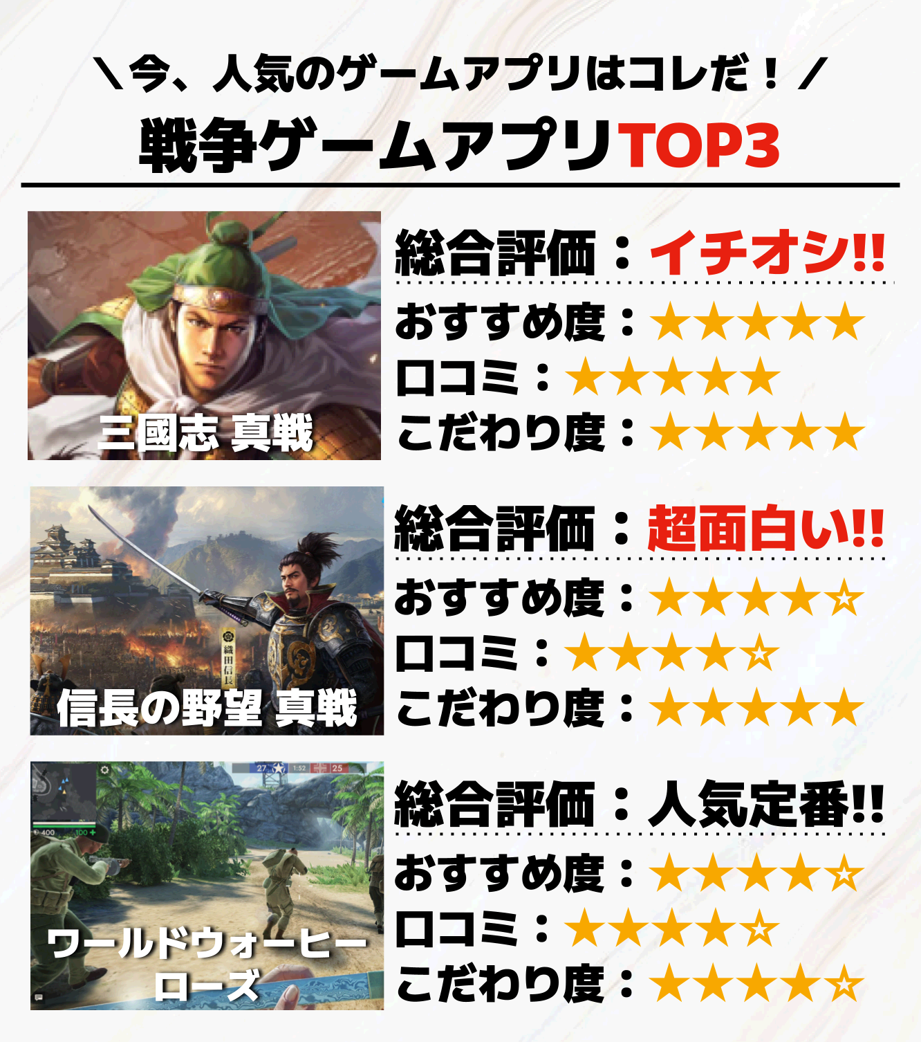 戦争ゲームアプリTOP3