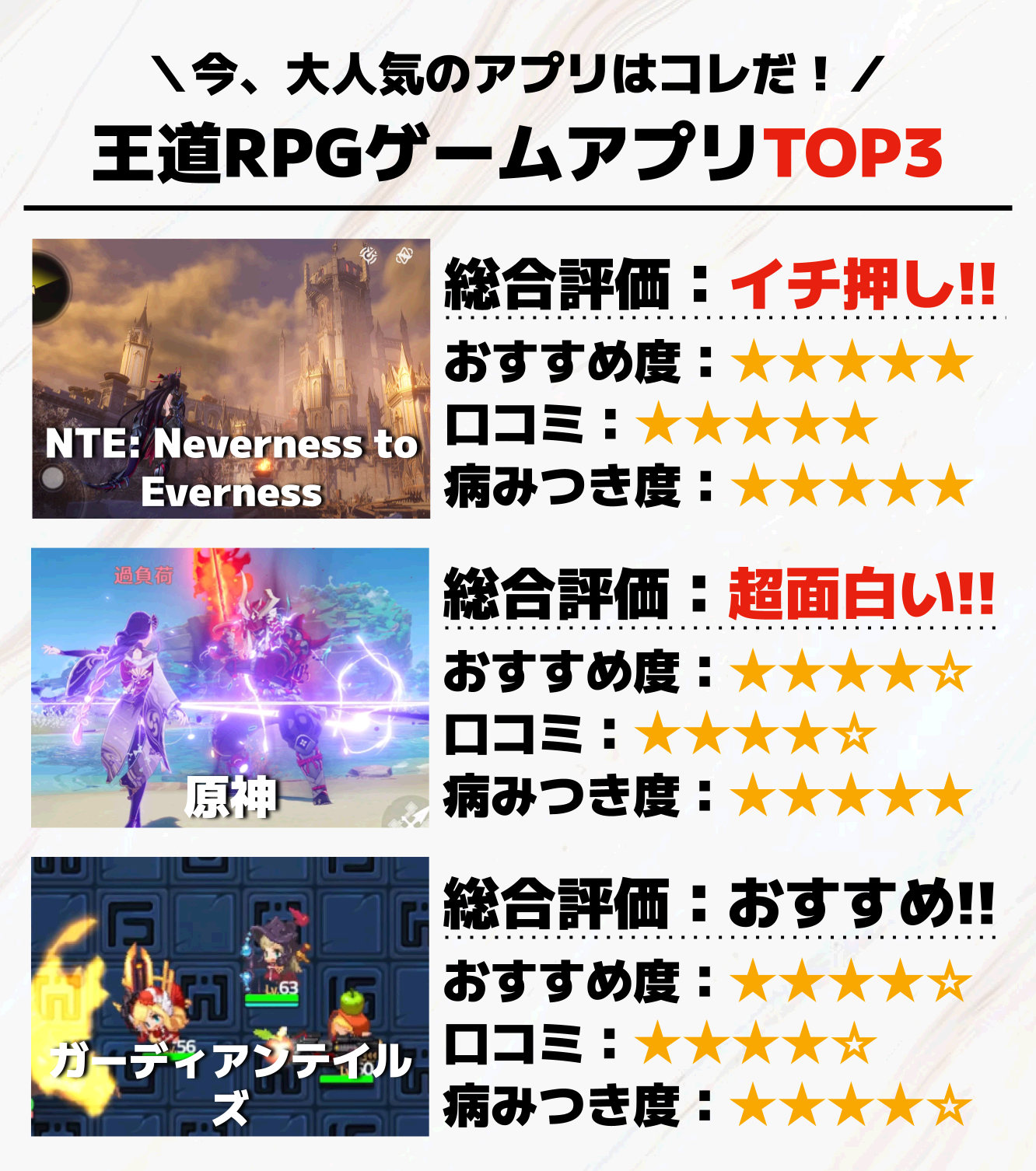 王道RPGゲームアプリTOP3