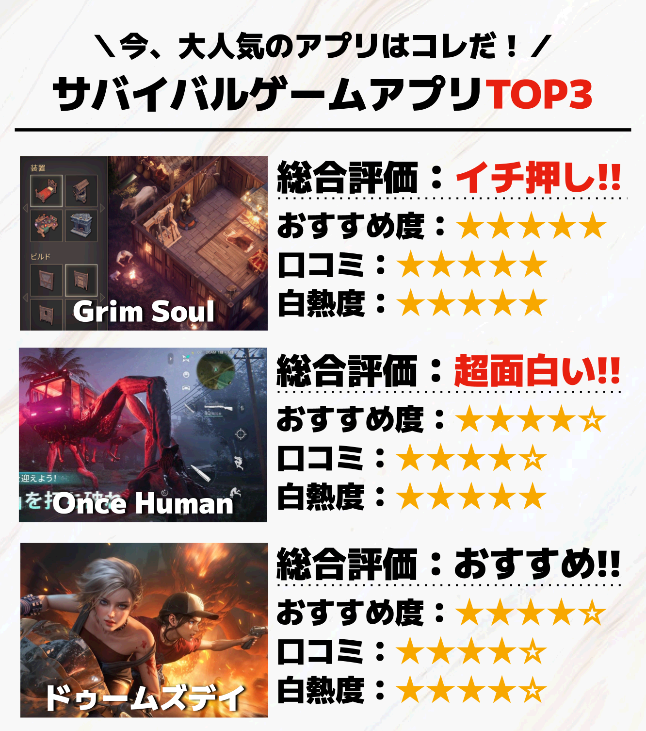 サバイバルゲームアプリTOP3