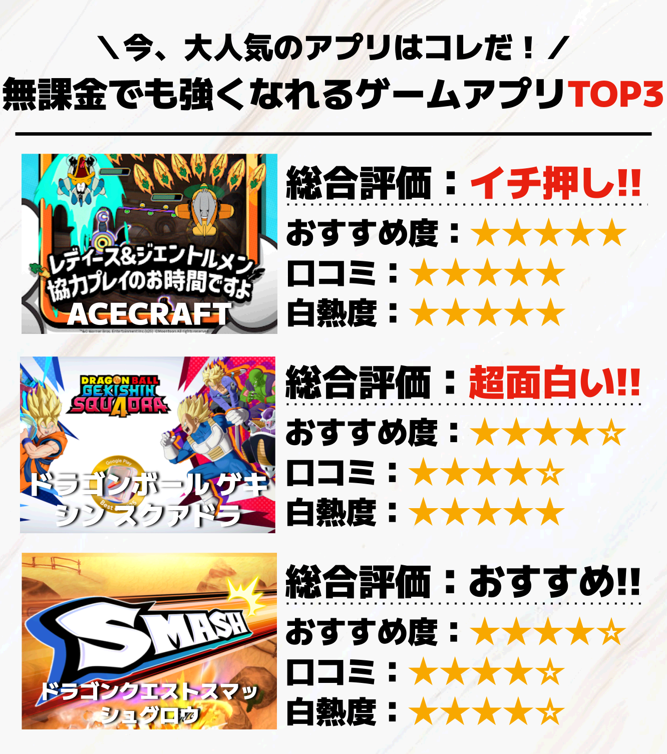 無課金でも強くなれるゲームアプリTOP3