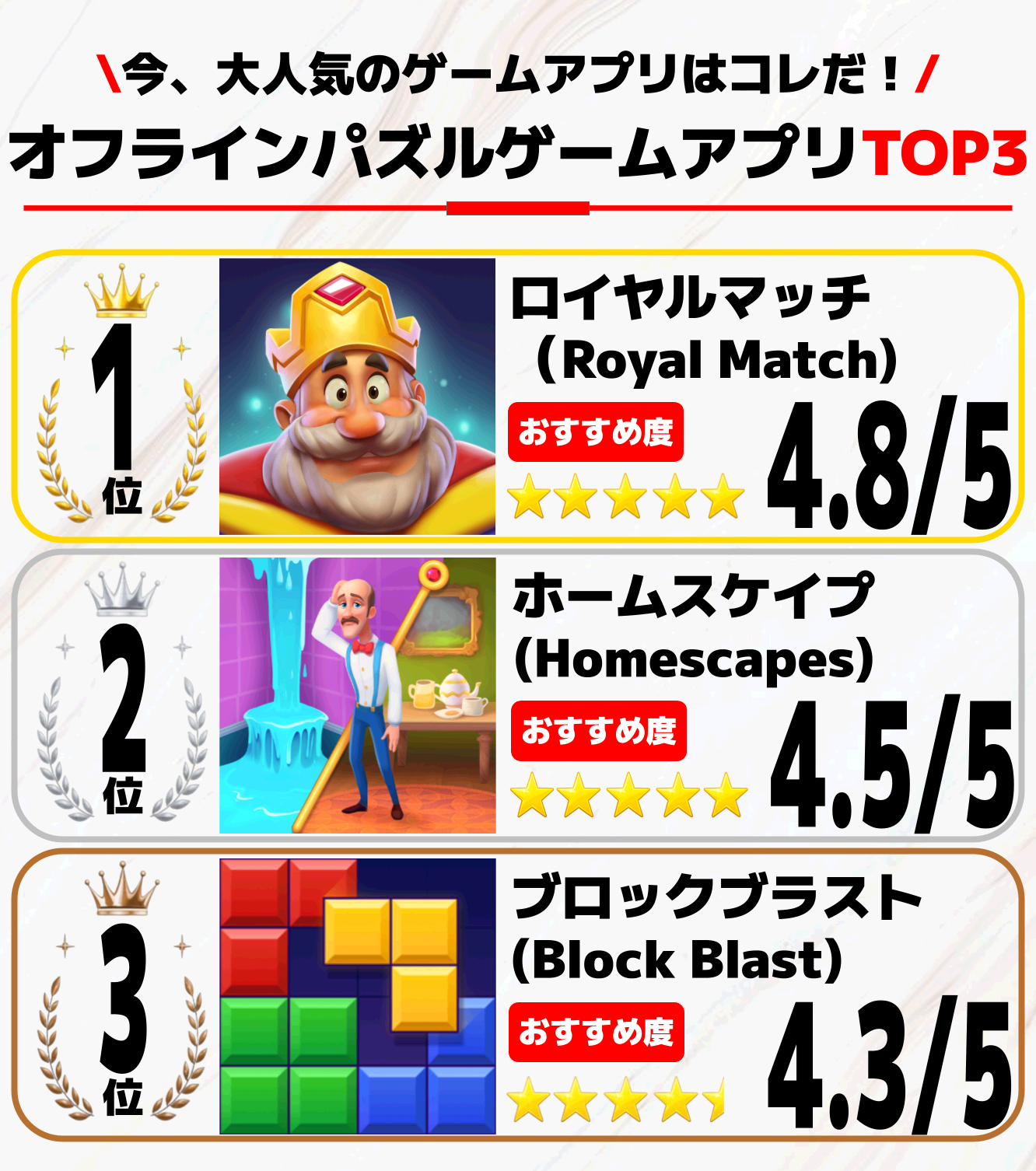 オフラインゲーム パズルTOP3