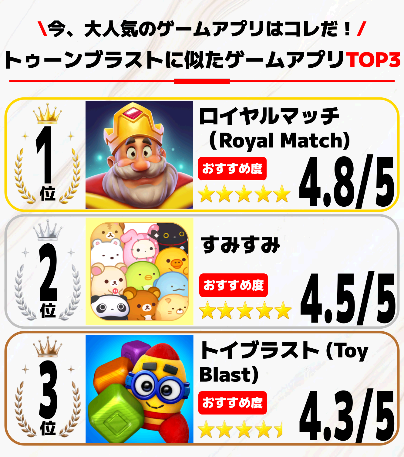 トゥーンブラストに似たゲームTOP3